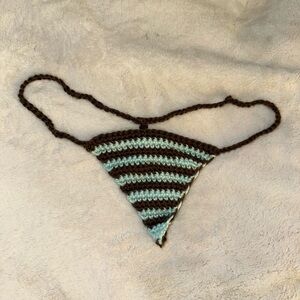 Handmade Crochet Brown and Blue Striped Women's Thong